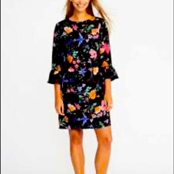 Old Navy black, floral shift dress with bell sleeves. - Picture 1 of 6